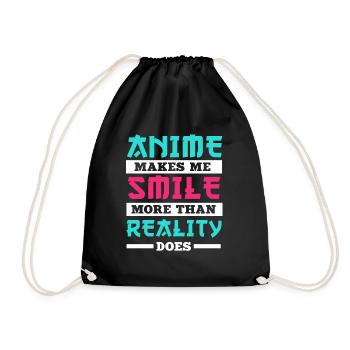 Anime Makes Me Smile Otaku Gift Manga - Drawstring Bag - black - Front