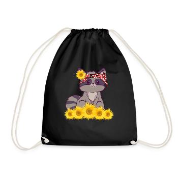 Raccoon Bandana Funny Animal Sunflowers Sweet Wa - Drawstring Bag - black - Front