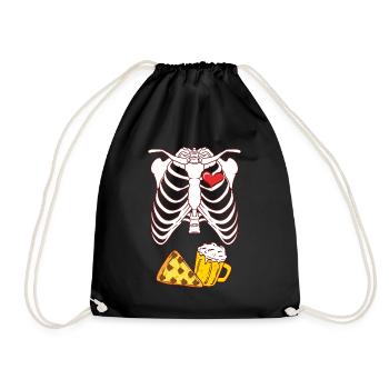Funny skeleton pizza beer in belly x-ray image - Drawstring Bag - black - Front