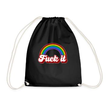 Fuck it shit retro groovy rainbow - Drawstring Bag - black - Front