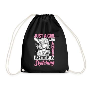 Just A Girl Whos Loves Anime Manga Otaku Drawing - Drawstring Bag - black - Front