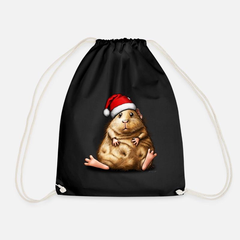 Meerschweinchen mit Weihnachtsmütze - Turnbeutel - Schwarz