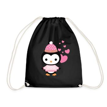 Sweet penguin with heart celebrates love - Drawstring Bag - black - Front