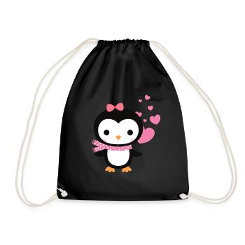 Sweet penguin with heart celebrates love - Drawstring Bag - black - Front
