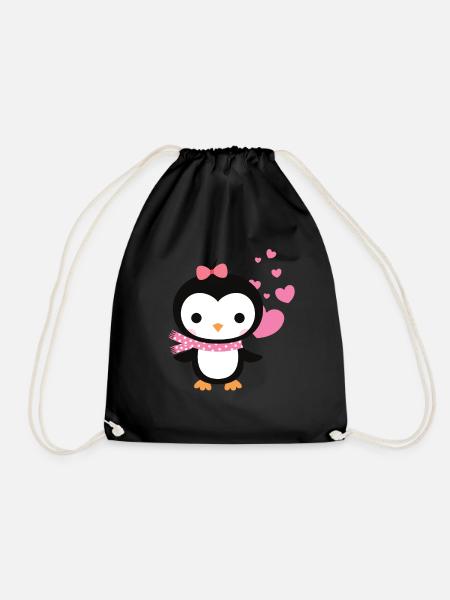 Sweet penguin with heart celebrates love - Drawstring Bag - black