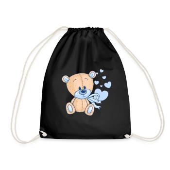 Cute teddy bear with a heart celebrates love - Drawstring Bag - black - Front