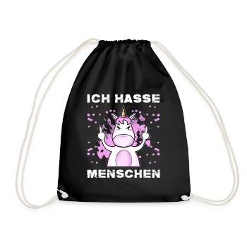 Ich Hasse Menschen Einhörner Mittelfinger Lustiges - Turnbeutel - Schwarz - Vorne