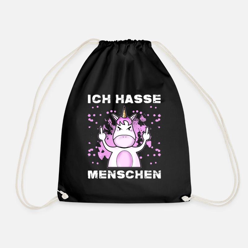 Ich Hasse Menschen Einhörner Mittelfinger Lustiges - Turnbeutel - Schwarz