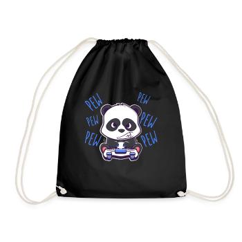 Pew Pew Pew Panda Black and White Gaming Kawaii - Drawstring Bag - black - Front