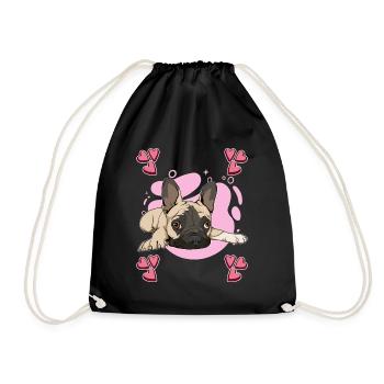 French Bulldog Frenchie Heart Design - Drawstring Bag - black - Front