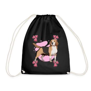 Beagle Heart Design - Drawstring Bag - black - Front
