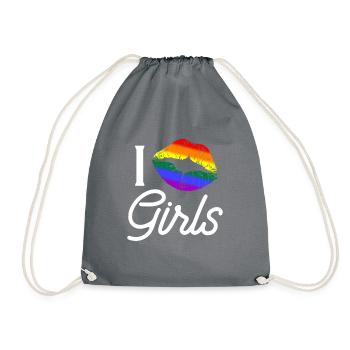 I Kiss Girls / LGBT Gay Pride CSD Spruch - Turnbeutel - Grau - Vorne