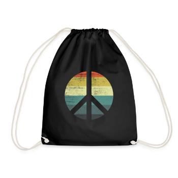 Retro Vintage Design Friedenszeichen Peace Zeichen - Turnbeutel - Schwarz - Vorne