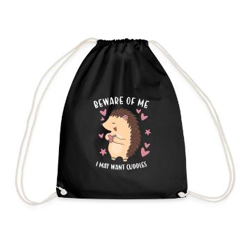 Hedgie Beware Of My Hedgehog - Drawstring Bag - black - Front