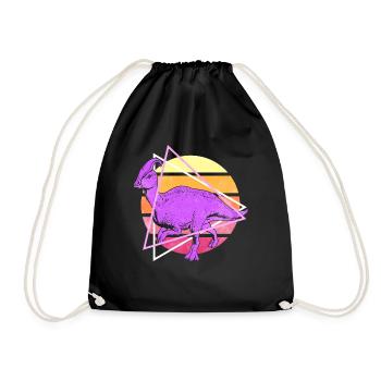 Vaporwave Synthwave Parasaurolophus Dinosaurs - Drawstring Bag - black - Front