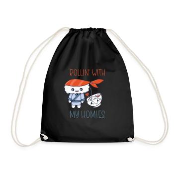 Kawaii Japanese Food Salmon Salmon Sushi Roll - Drawstring Bag - black - Front