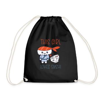 Kawaii Japanese Food Salmon Salmon Sushi Roll - Drawstring Bag - black - Front