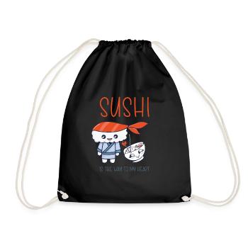 Kawaii Japanese Food Salmon Salmon Sushi Roll - Drawstring Bag - black - Front