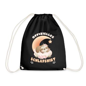 Offizielles Schlafshirt, Faultier, Blumen, Mond - Turnbeutel - Schwarz - Vorne