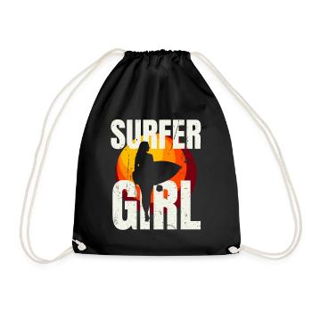 Surfer Girl Cool Surfing Vintage Surf Summer - Drawstring Bag - black - Front