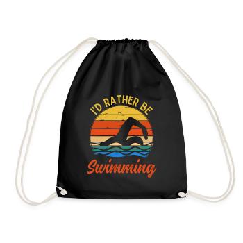 Ich würde lieber schwimmen lustige Retro-Schwimmer schwimmen - Turnbeutel - Schwarz - Vorne