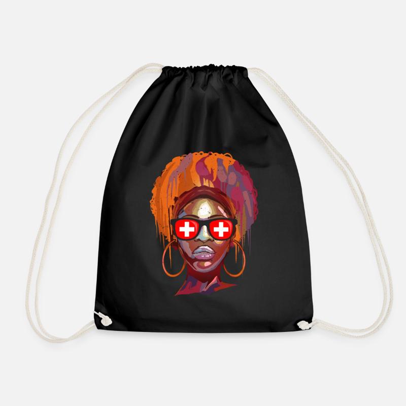 Switzerland - Drawstring Bag - black
