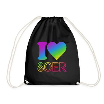 I Love 80er Jahre - bunter Regenbogen - Kostüm - Turnbeutel - Schwarz - Vorne