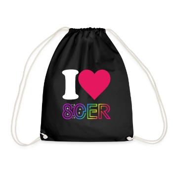I Love 80er Jahre - bunter Regenbogen - Kostüm - Turnbeutel - Schwarz - Vorne