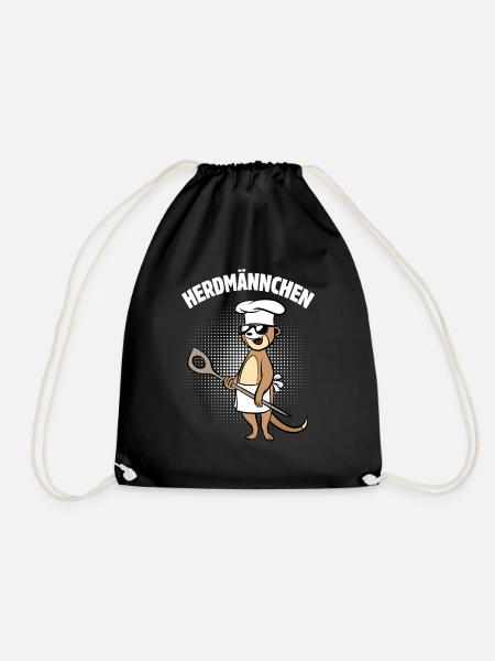 Herdmännchen - Erdmännchen mit Kochlöffel - Turnbeutel - Schwarz