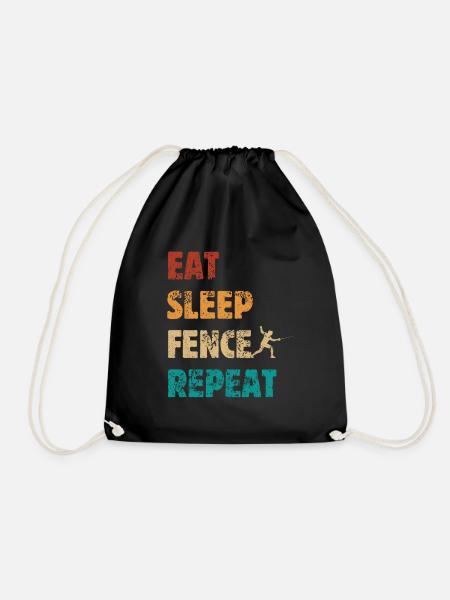 Eat Sleep Fence Repeat - Fechter Spruch - Turnbeutel - Schwarz
