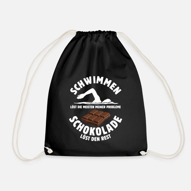 Schwimmen löst meine Probleme - Schoko Spruch - Turnbeutel - Schwarz