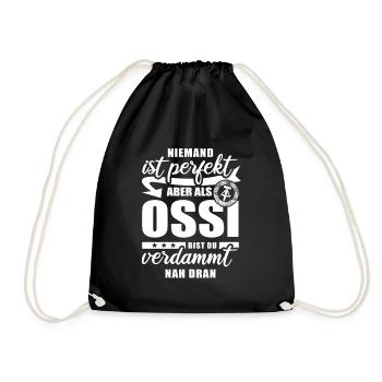 Niemand ist perfekt - Ossi - Spruch - Turnbeutel - Schwarz - Vorne
