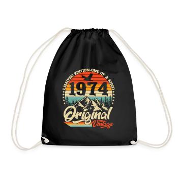 Original 1974 Jahrgang Vintage Geburtstag Geschenk - Turnbeutel - Schwarz - Vorne