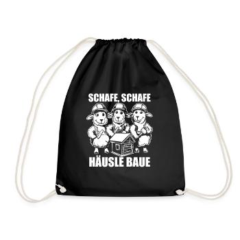 Schafe, Schafe, Häusle baue - Spruch - Turnbeutel - Schwarz - Vorne