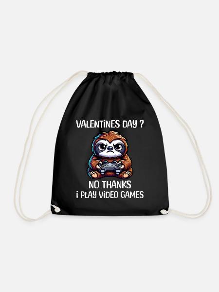 Lustiges Faultier Gamer Valentinstag? Nein Danke - Turnbeutel - Schwarz