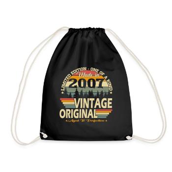 2007 Vintage Vintage Retro Birthday Gift - Drawstring Bag - black - Front