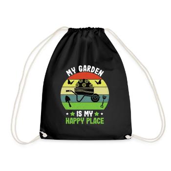 My garden is my happy place - Garten Gartenarbeit - Turnbeutel - Schwarz - Vorne