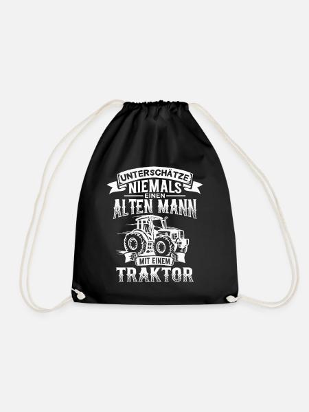 Alter Mann mit Traktor Rentner Landwirt Opa - Turnbeutel - Schwarz