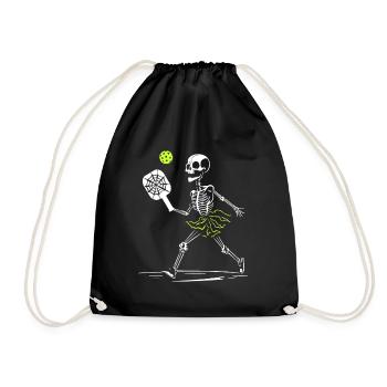 Spooky Pickleball Skeleton Halloween Women - Drawstring Bag - black - Front