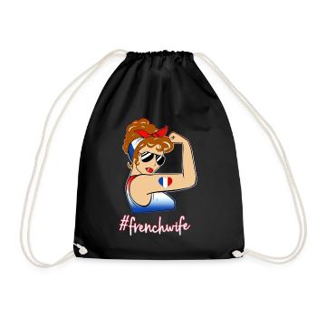 France Woman Brown Vintage Style Tricolor Flag - Drawstring Bag - black - Front