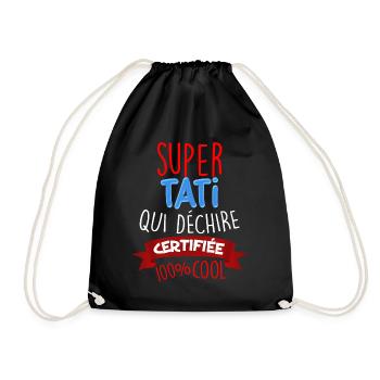 Für meine super Tati, die zertifiziert cool rockt - Turnbeutel - Schwarz - Vorne