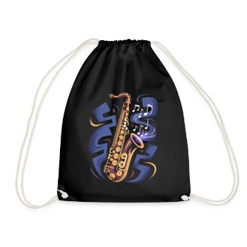 Saxophon mit Musiknoten - Turnbeutel - Schwarz - Vorne