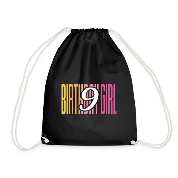 Ninth birthday girl I am already 9 years old - Drawstring Bag - black - Front