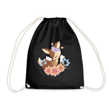 Hirsch mit Blumen - Turnbeutel - Schwarz - Vorne