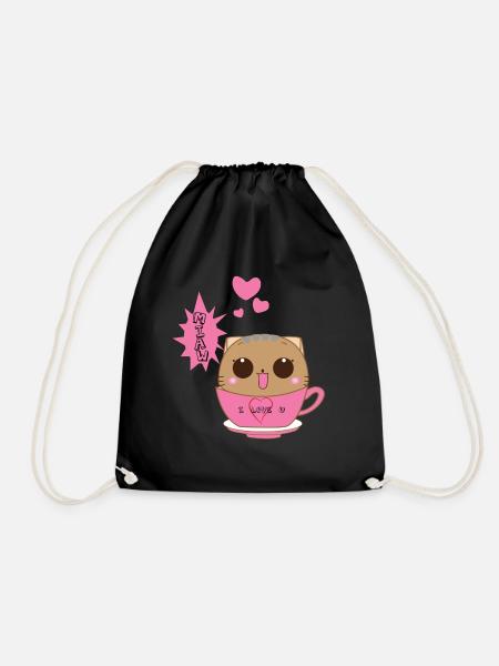 Cat Cute - Drawstring Bag - black