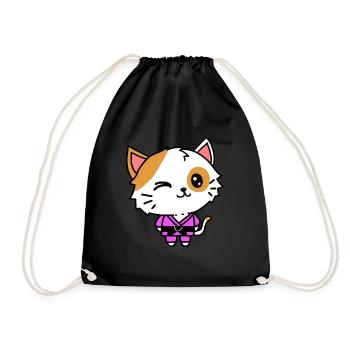 Kawaii Cat in BJJ Uniform - Jiu Jitsu Fighter - Drawstring Bag - black - Front
