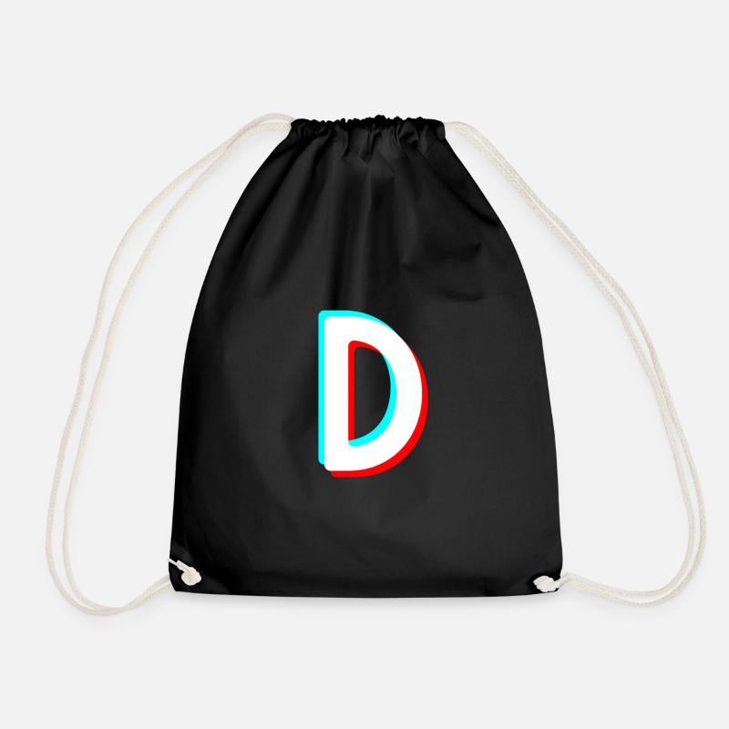 letter d tiktok - Drawstring Bag - black