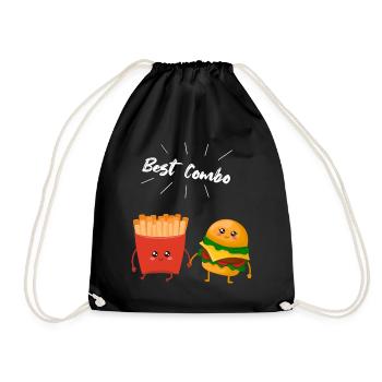 Burger & Pommes Paar Geschenk für Pommes Liebhaber - Turnbeutel - Schwarz - Vorne