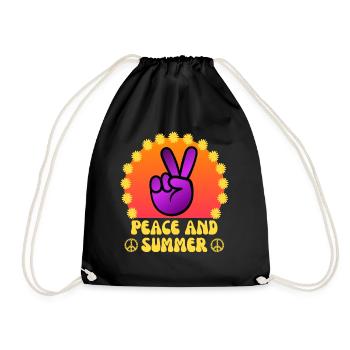 Frieden und Sommer 60er 70er Jahre Flower Power Sommer - Turnbeutel - Schwarz - Vorne