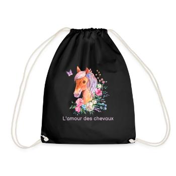 Love Horses or I Can't I Have Horse - Drawstring Bag - black - Front
